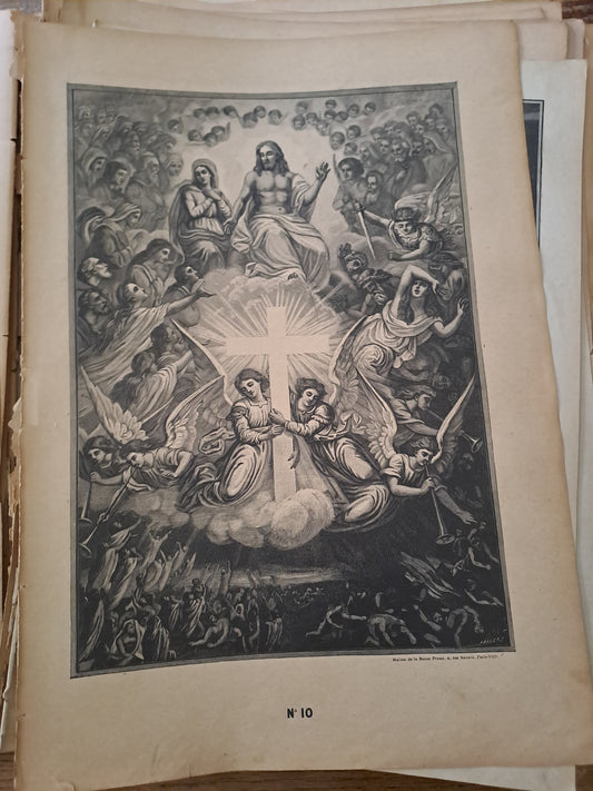 Gravure. Le jugement dernier. Ancien decoration vintage catholique