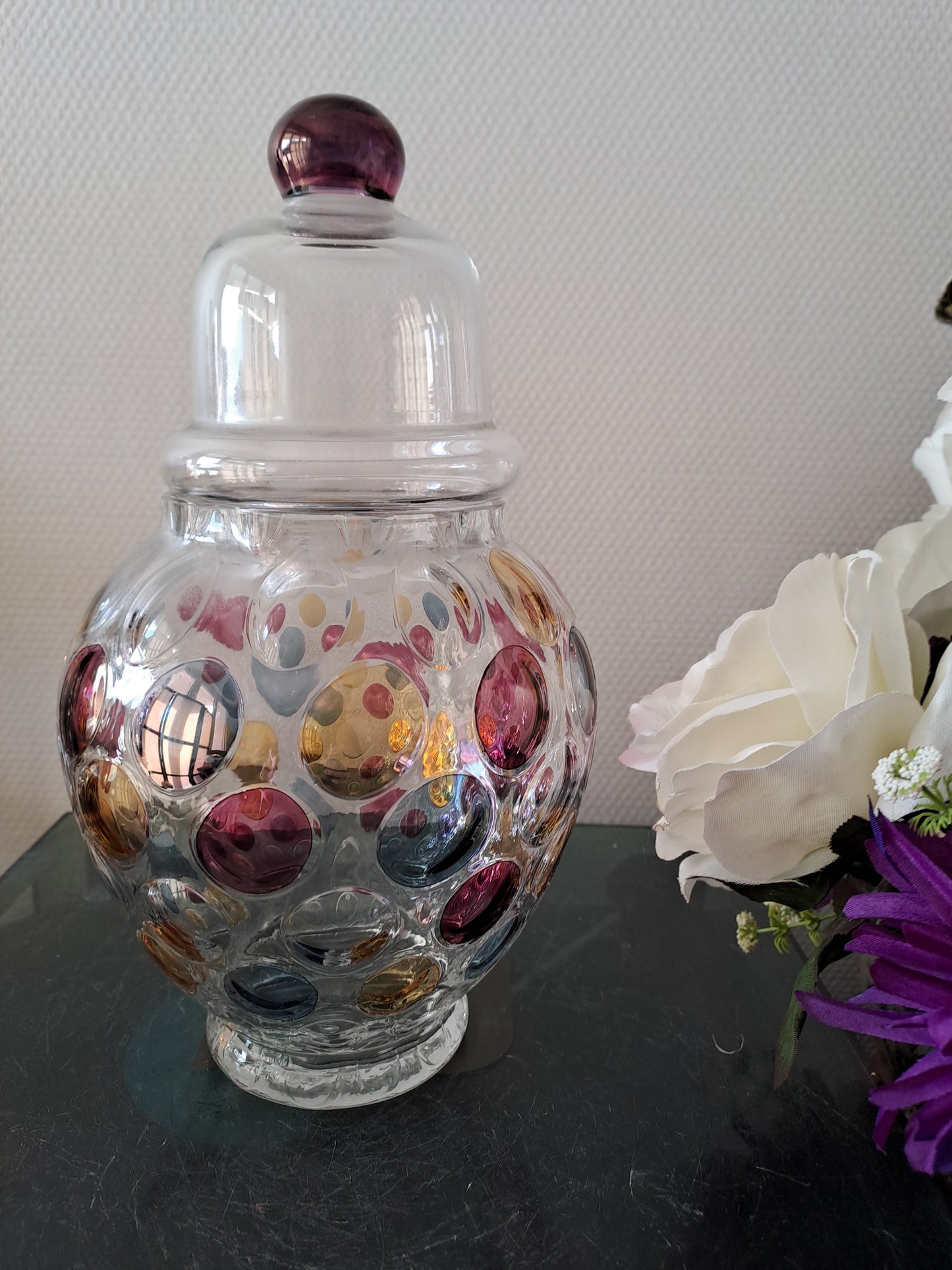 Bonbonnière / vase optique vintage. Boske Sklo. Czech glass. Collection Nemo.