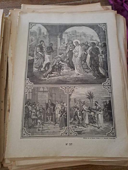 Gravure.4e commandement. Ancien decoration vintage catholique