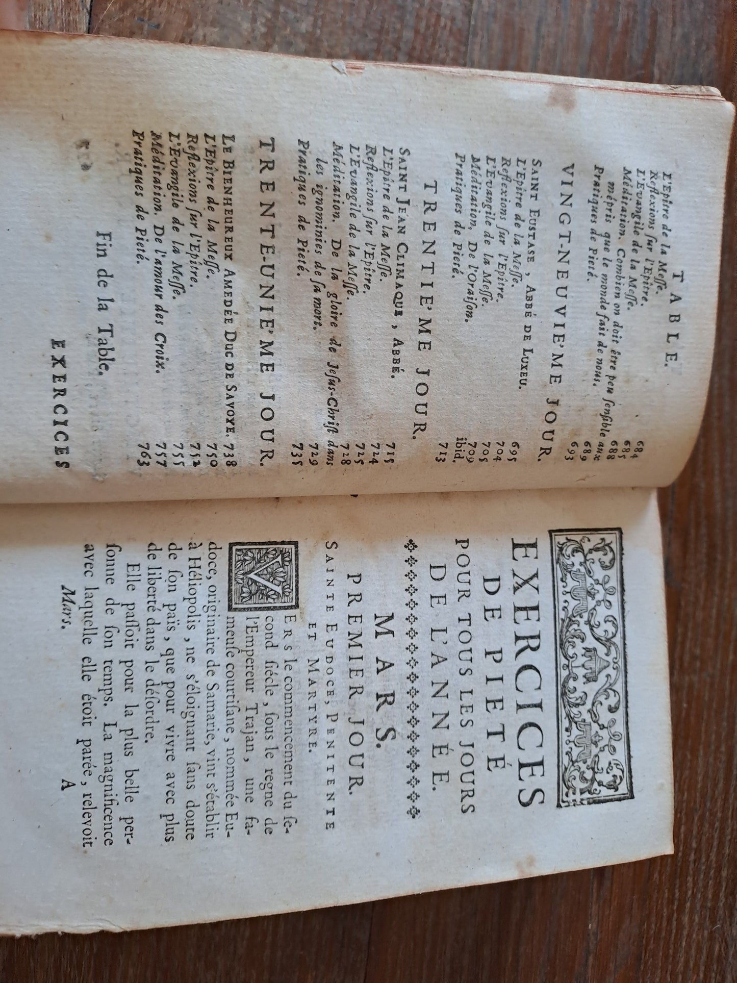 Année chretienne. Mars 1745. Exercices de piété pour tous les jours. Ancien livre vintage catholique.