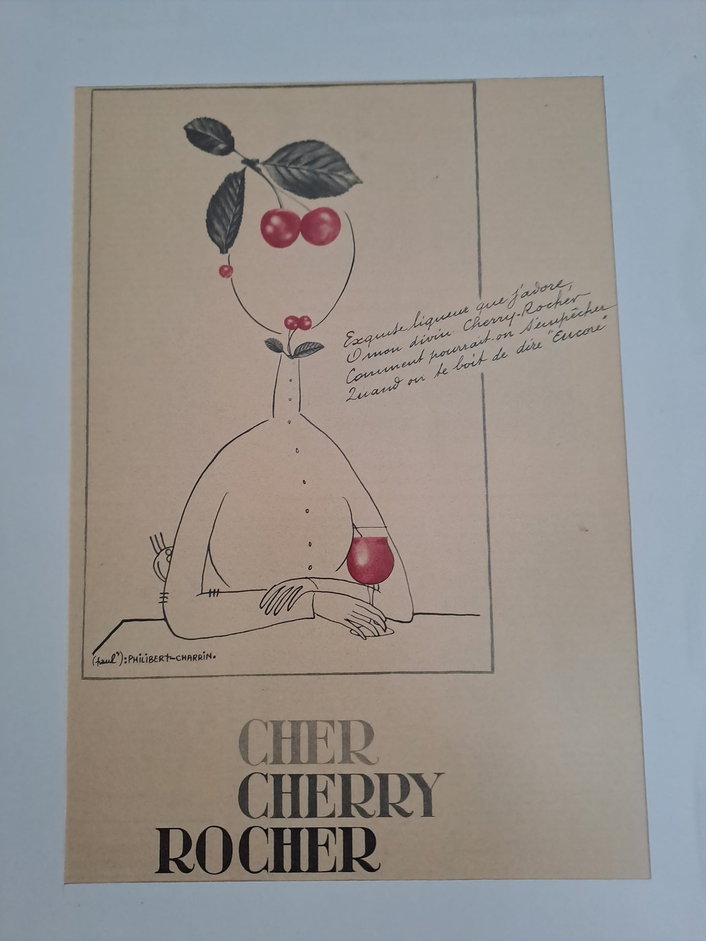 Cadre. Publicité Cher Cherry Rocher. Paul Philibert-Charrin.