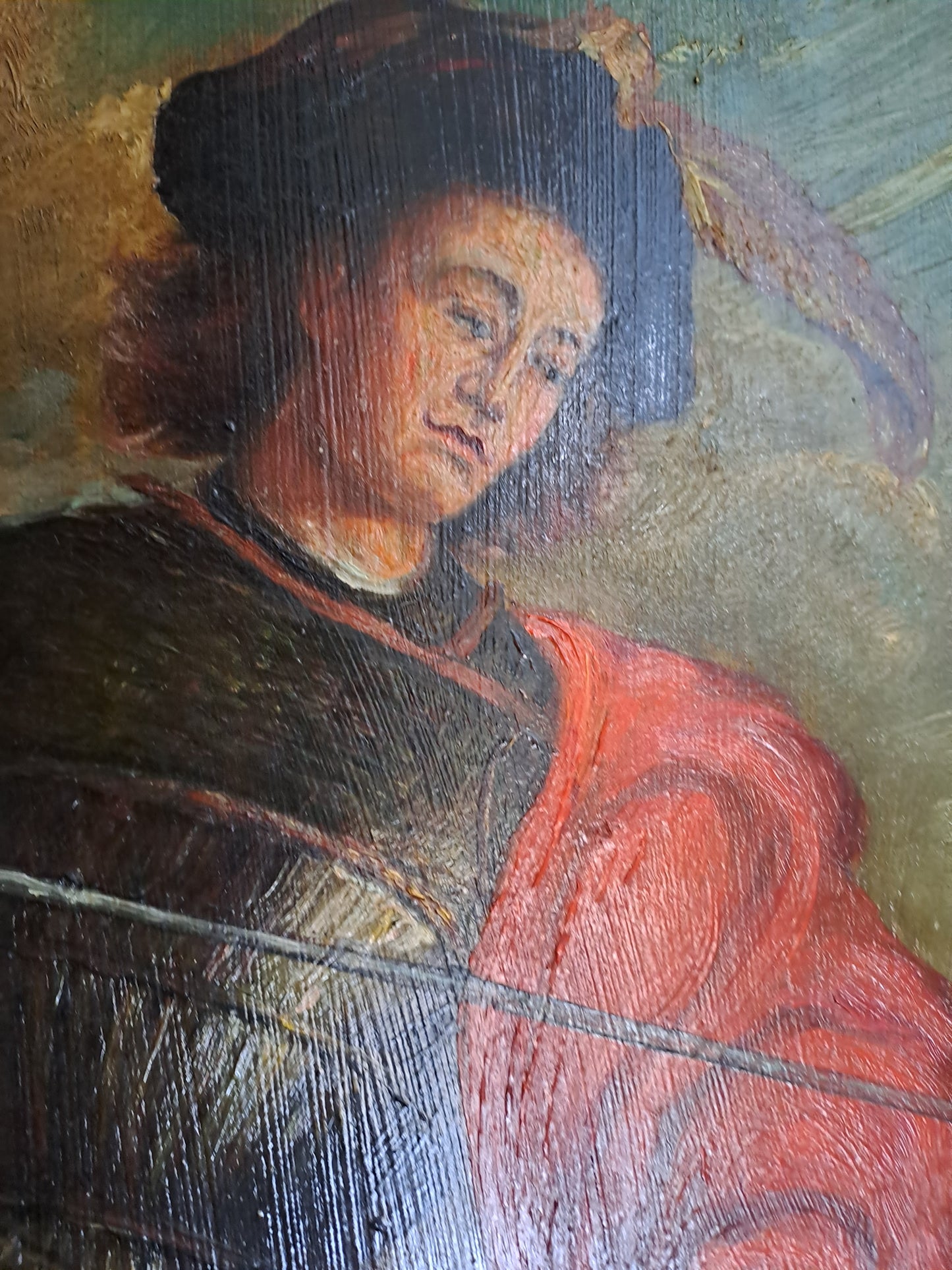 Tableau Saint-Martin et le mendiant d'après Van Dick. Signé. 125cm X 107 cm. Ancien vintage catholique sacré-coeur.