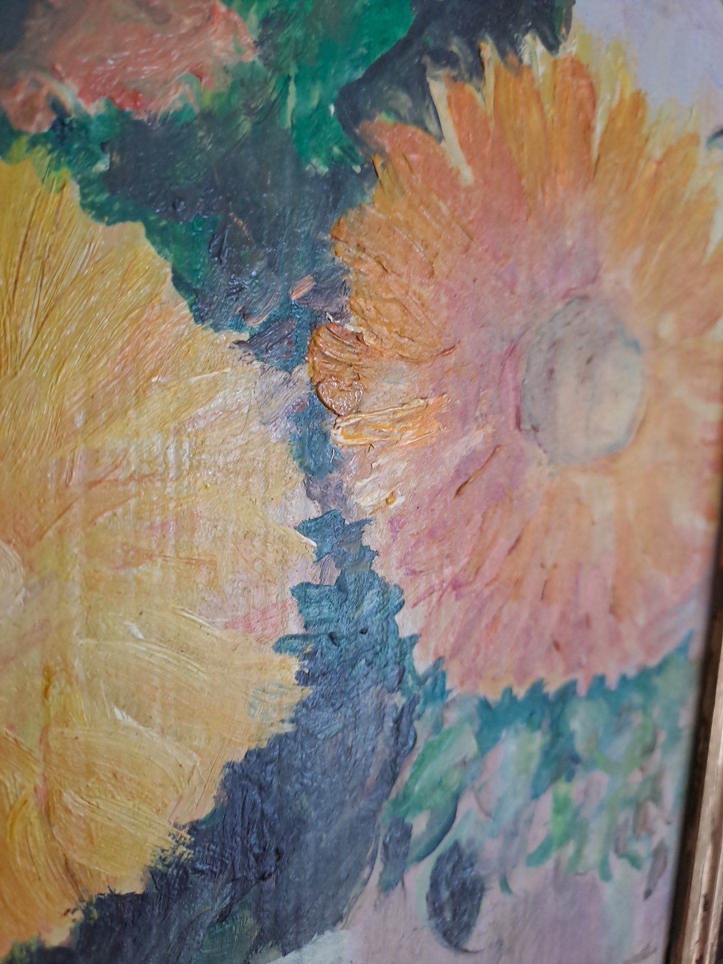 Bouquet de tournesols. Huile.