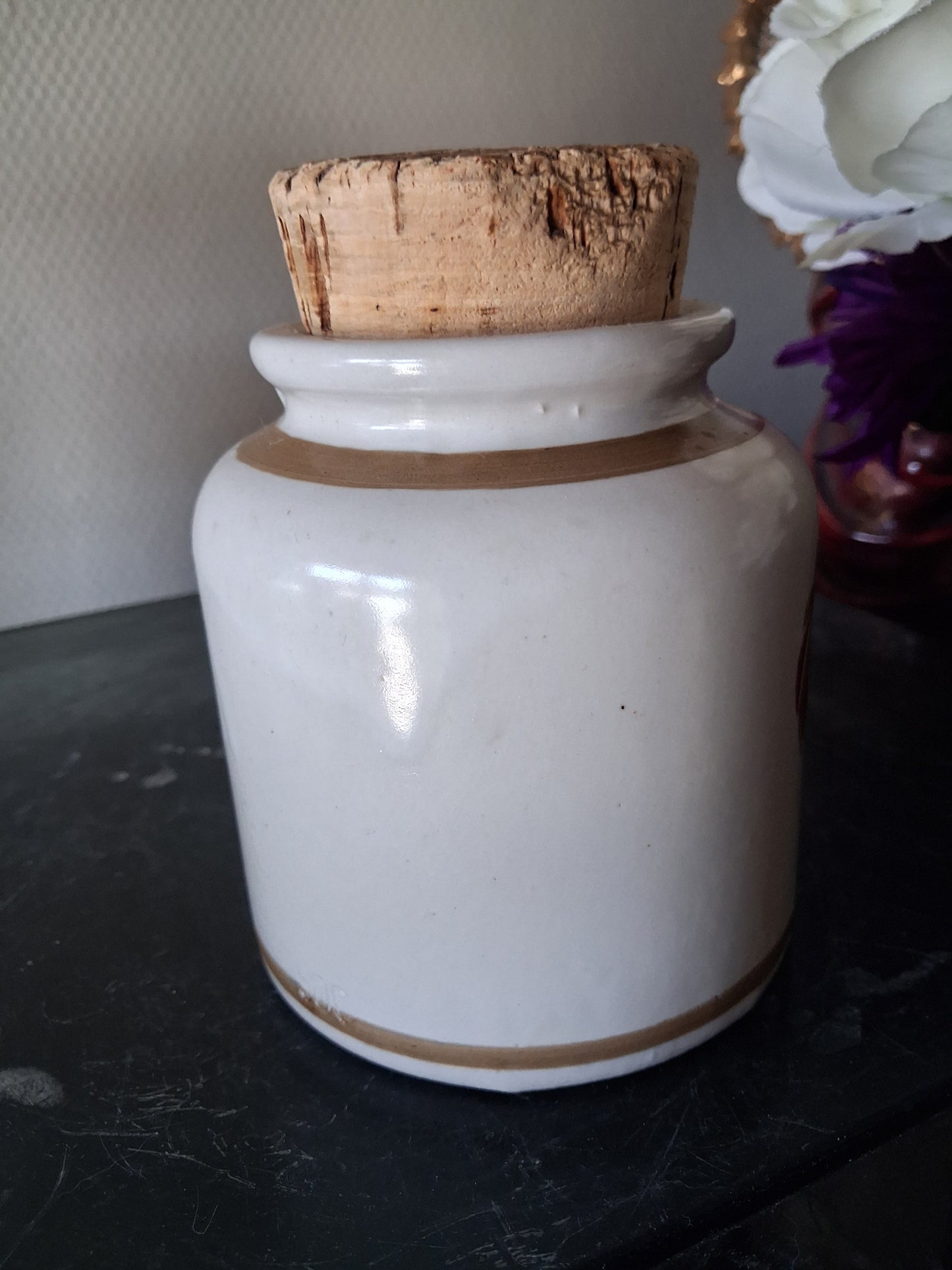 Pot en gres ananas fraises estampilles. Ancienne decoration vintage shabby