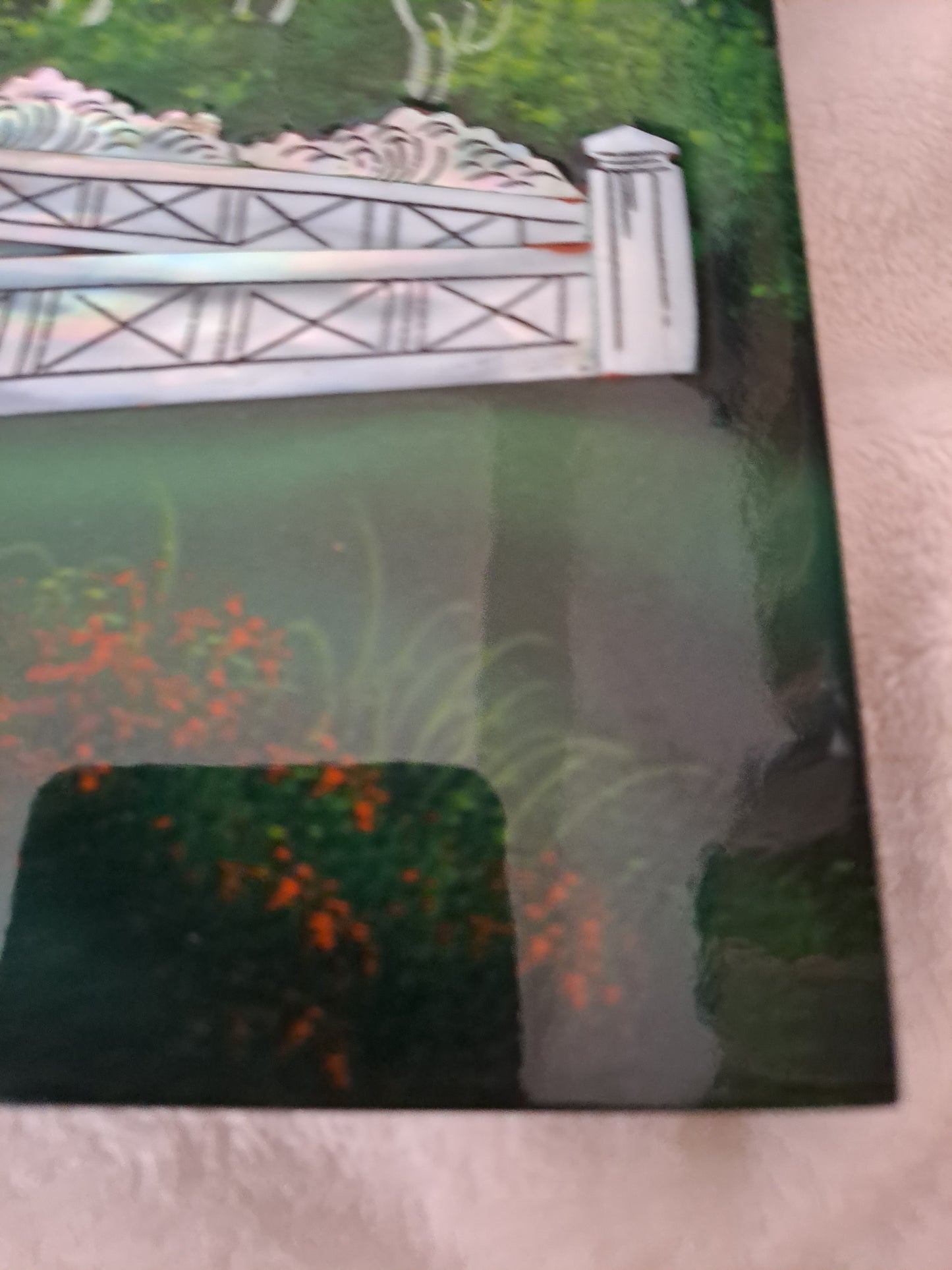 Panneau De Laque Marquetés Instration De Nacre. Balade nocturne. Ancien décoration vintage asiatique Asie.