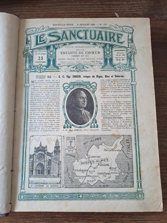 Groupement de revues "le Sanctuaire " juillet 1924 à décembre 1924. Poue enfants de Chœur. Ancien livre vintage.