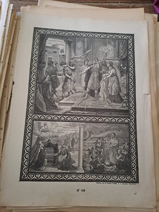 Gravure. 8e commandement. Ancien decoration vintage catholique.