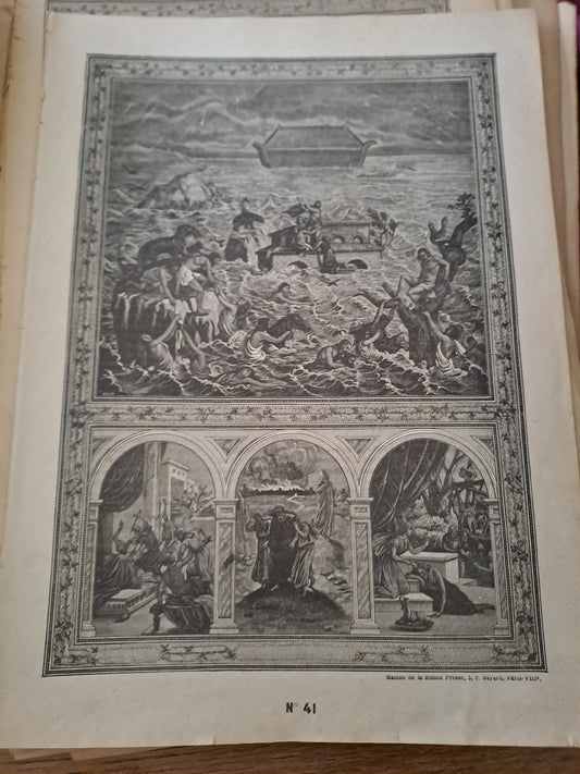 Gravure. 6e commandement. Ancien decoration vintage catholique.