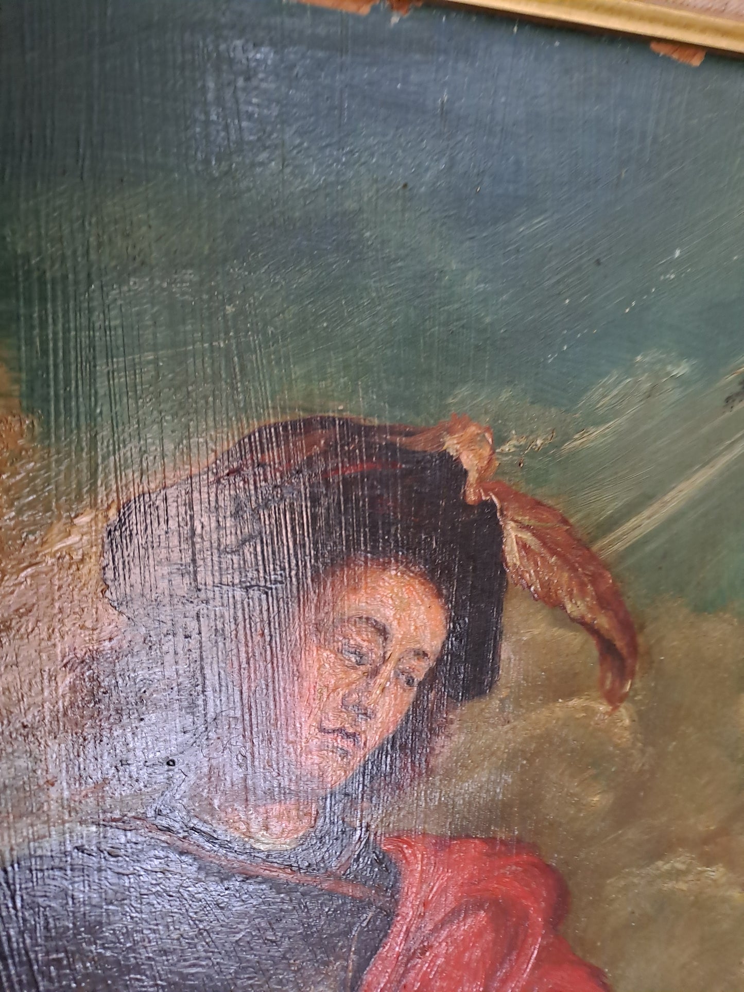 Tableau Saint-Martin et le mendiant d'après Van Dick. Signé. 125cm X 107 cm. Ancien vintage catholique sacré-coeur.