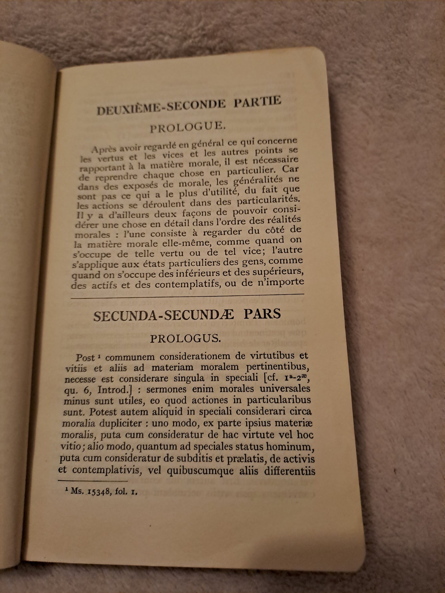 Somme theologique. La foi. Tome 1. 2a-2a, questions 1-7. Saint Thomas D'Aquin. Ancien livre vintage catholique.