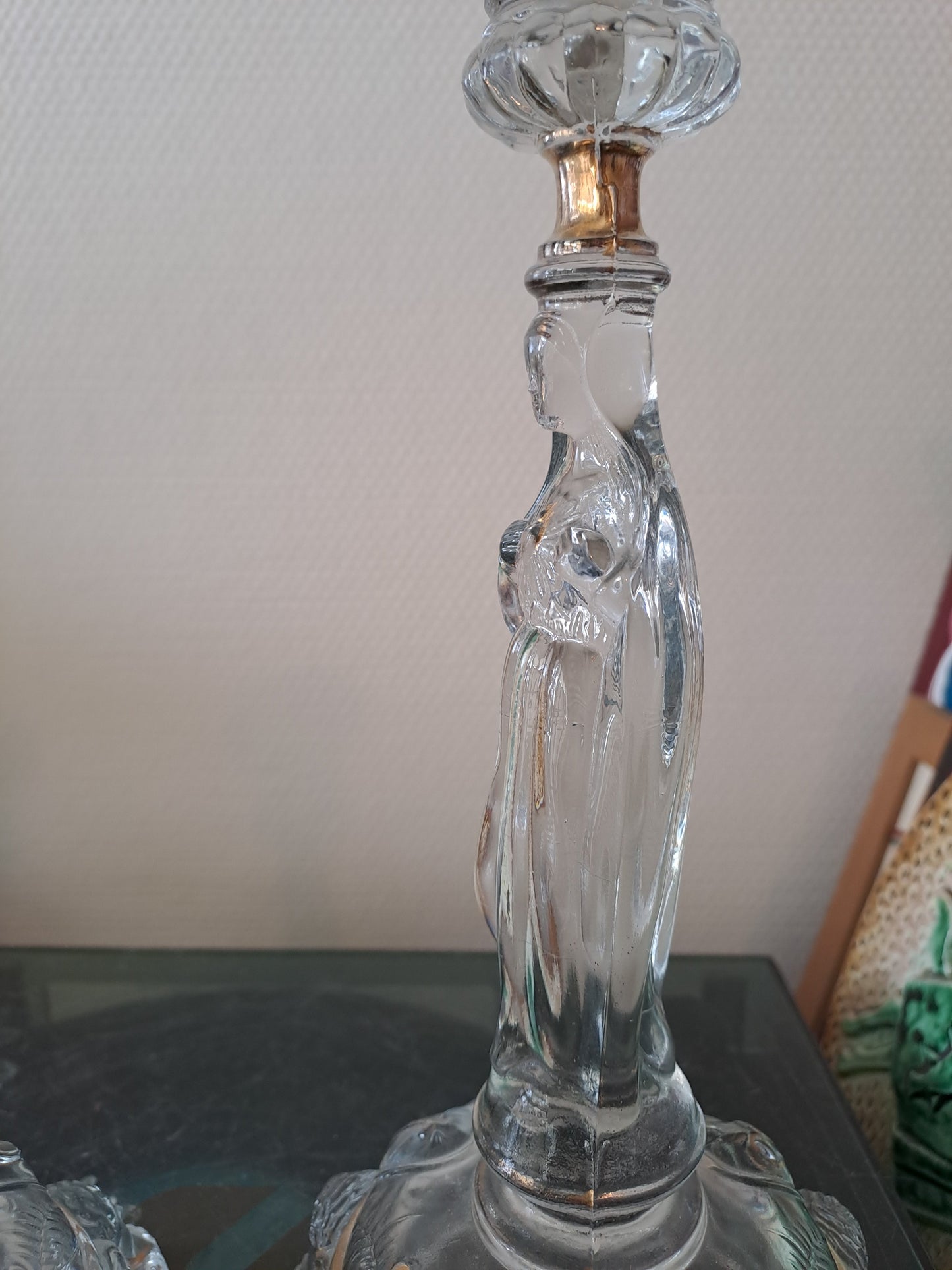 Paire de bougeoirs Sacré-Cœurs De Jésus Et Sainte Vierge Marie. Val saint lambert. Ancien Vintage catholique.