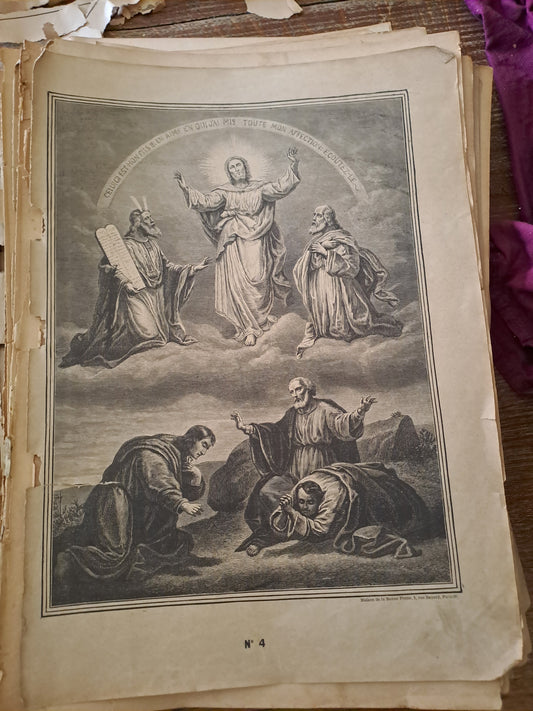 Gravure. La transfiguration. Ancien decoration vintage catholique