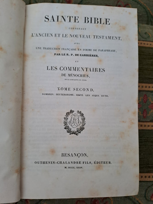 Bible. T2. 1835. R P De Carrières Commentaires De Menochius.