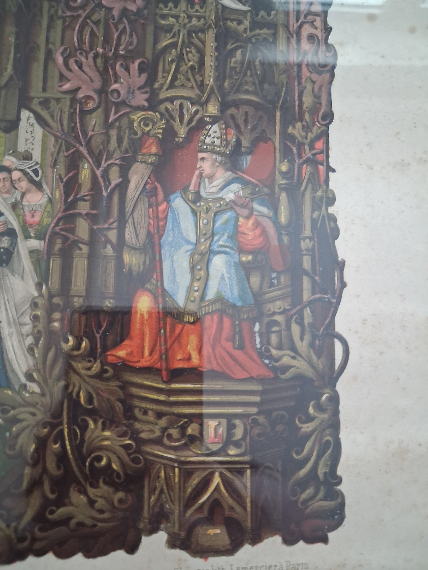 Tableau chromolithographie Archives de la famille 1919 Ancien decoration vintage catholique