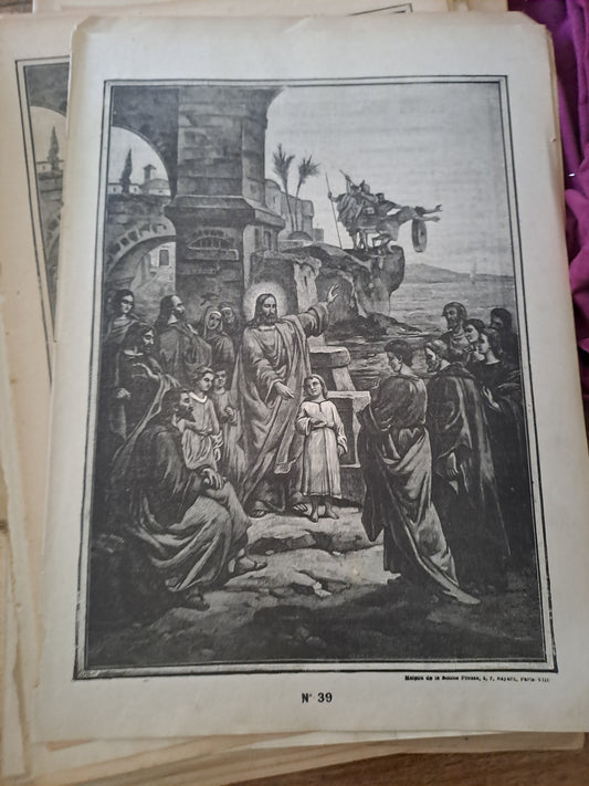 Gravure. 5e commandement. Ancien decoration vintage catholique