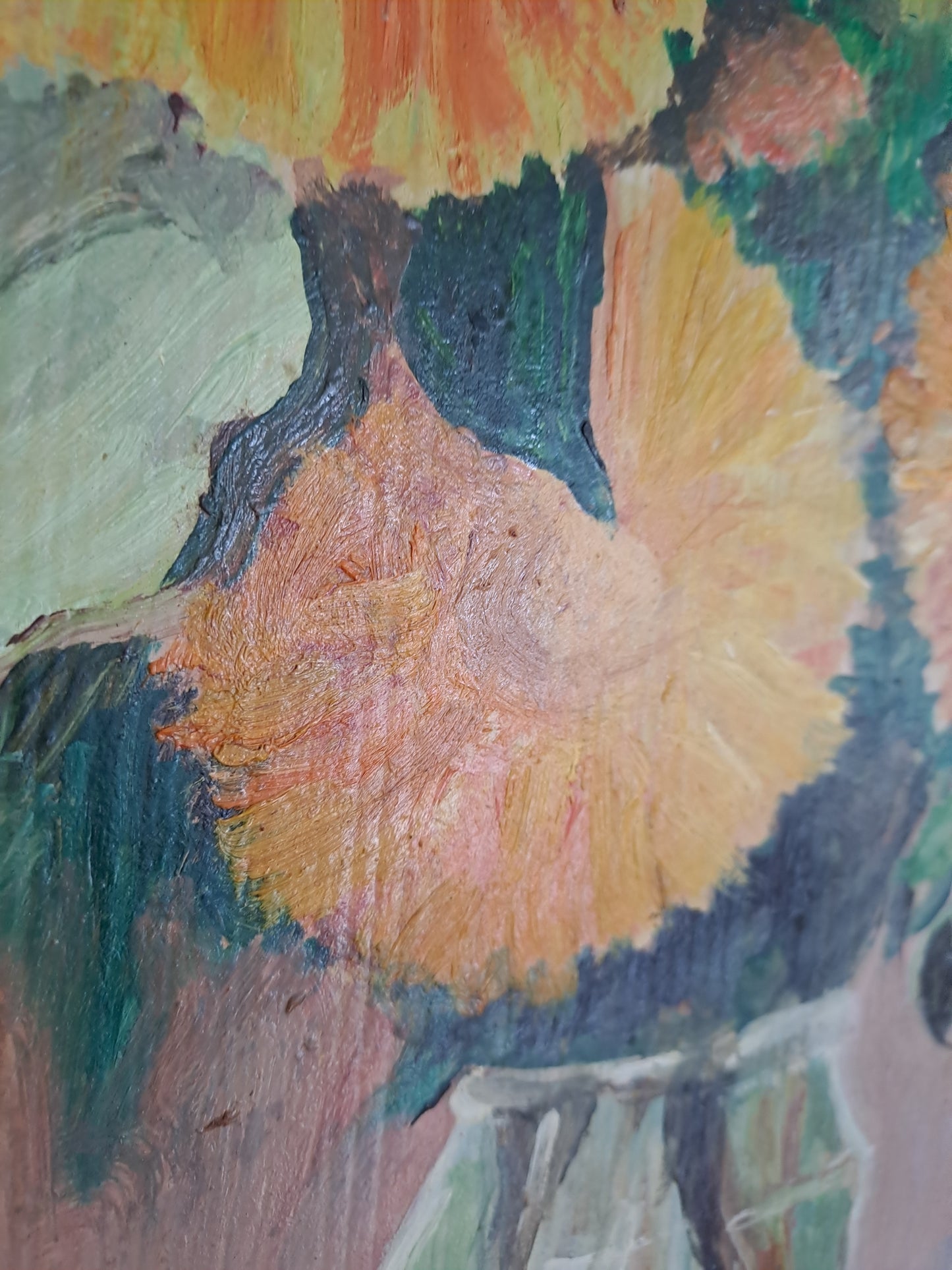 Bouquet de tournesols. Huile.