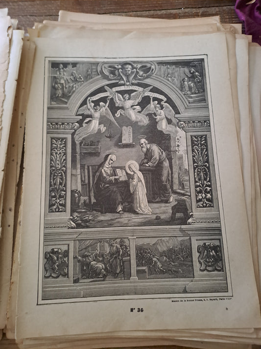 Gravure. 4e commandement.  Ancien decoration vintage catholique