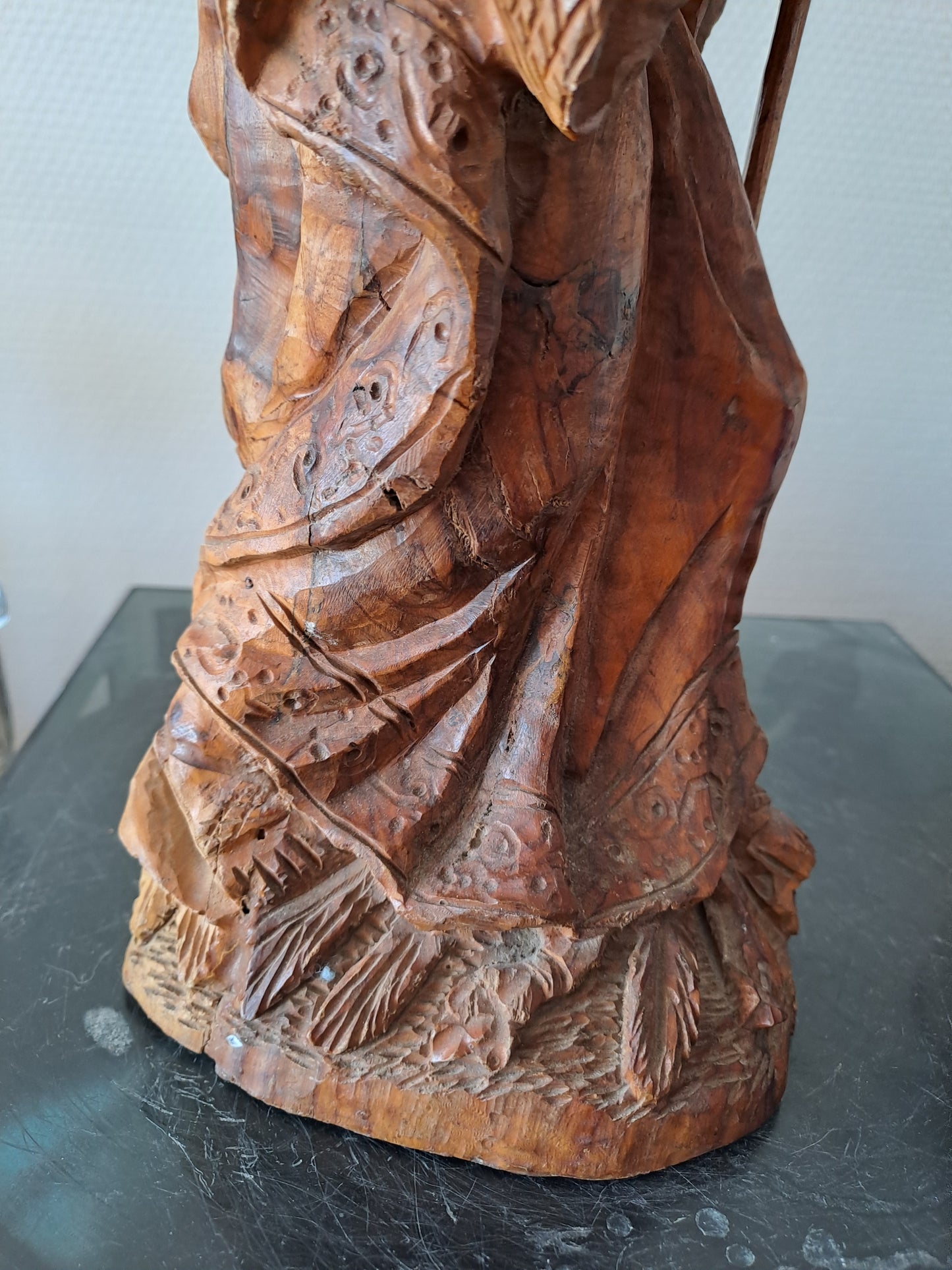 Statue/ Sculpture en bois représentant Moïse avec les tables de la lois et le serpent d'airain. Ancien decoration vintage catholique.