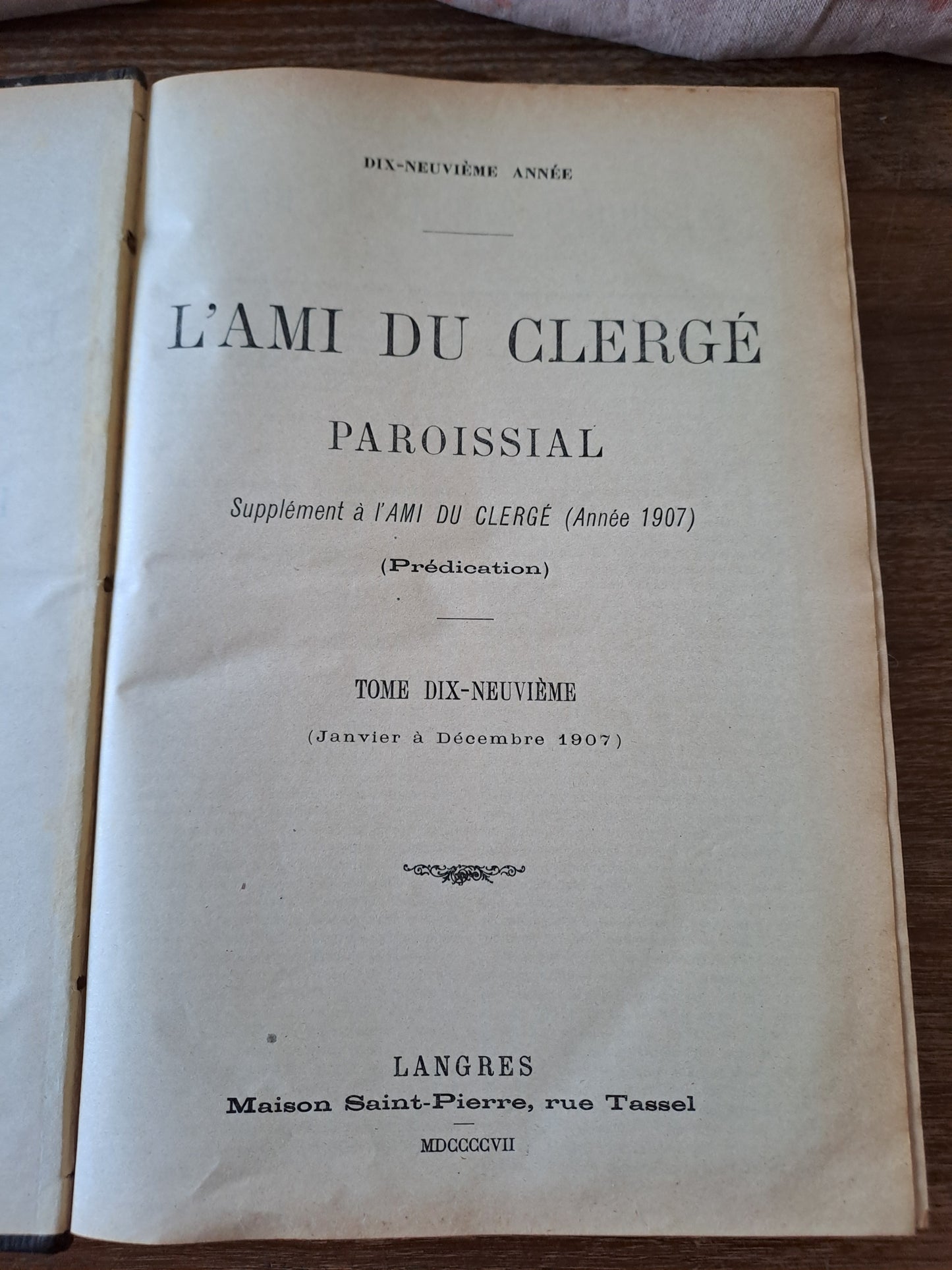 L'ami du clergé paroissial supplément à l'ami du clergé 1907. T19. Ancien livre vintage.
