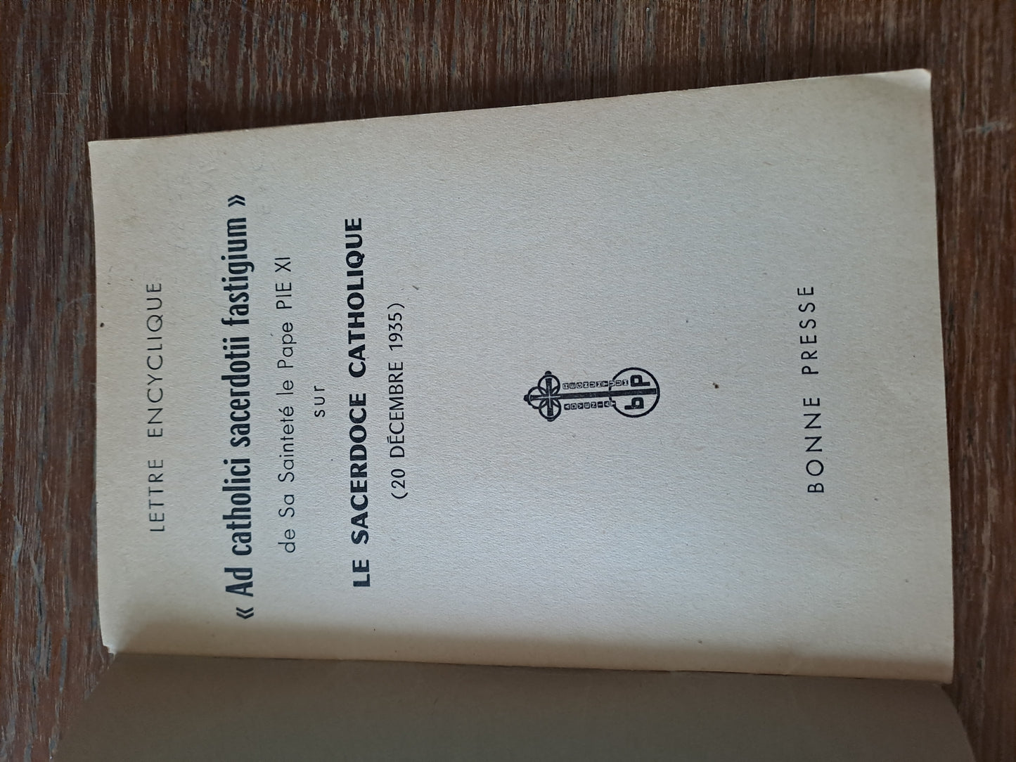 Encyclique "le sacerdoce catholique ". 1935. Pie XI. Ancien livre vintage catholique.
