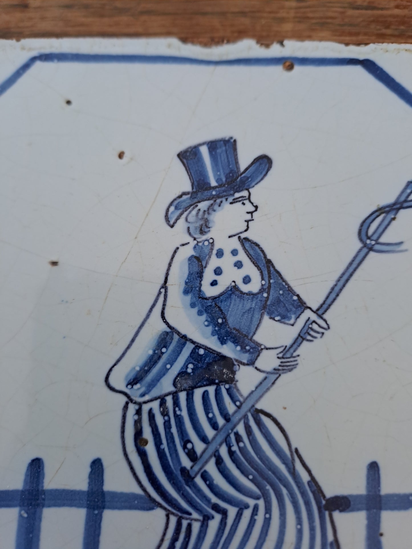 Carreau.  Delft Antique. 13 Cm X 13 Cm. X. Ancien decoration vintage.