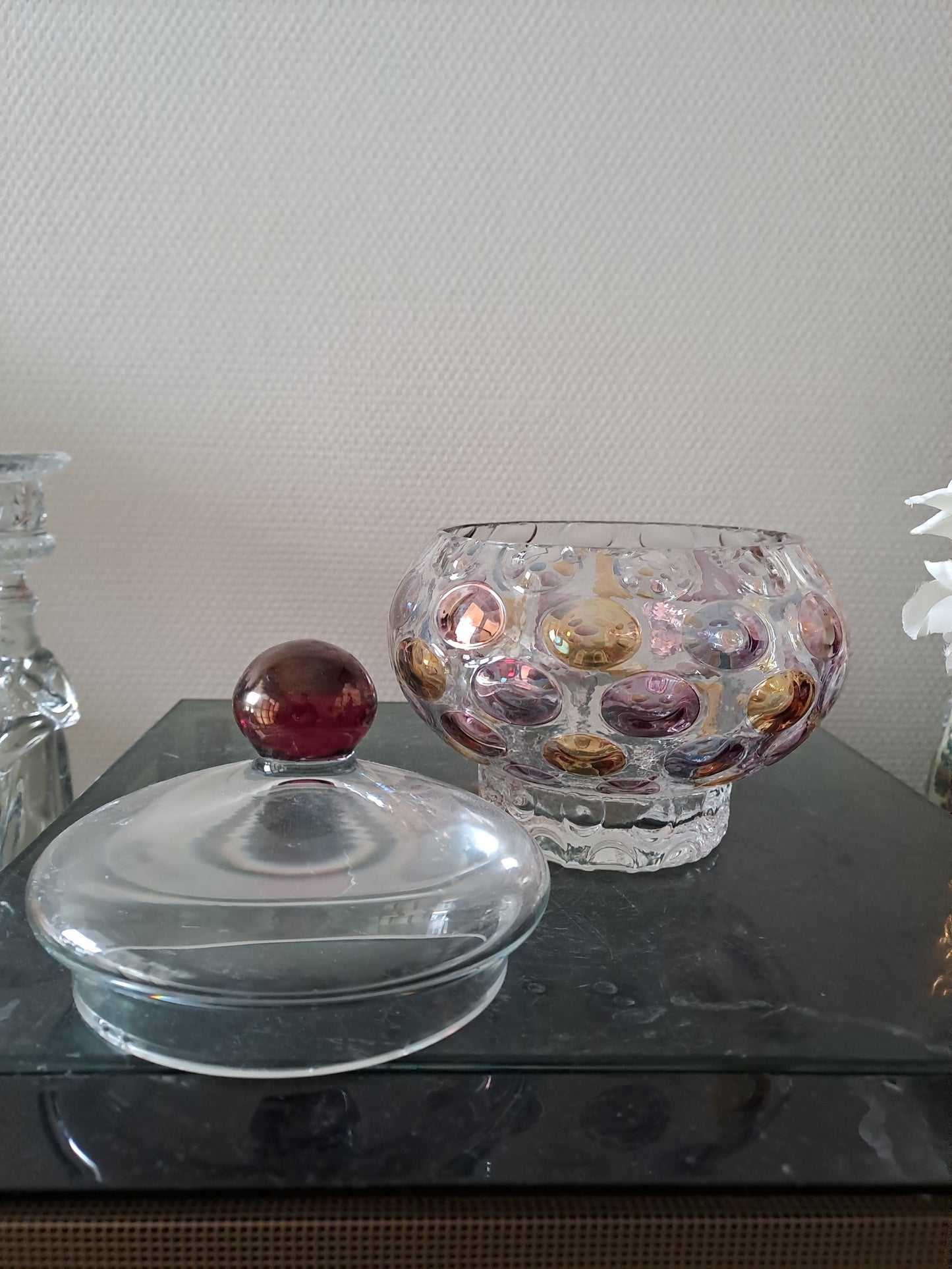 Bonbonniere/ Vase optique vintage. Boske Sklo. Czech glass.