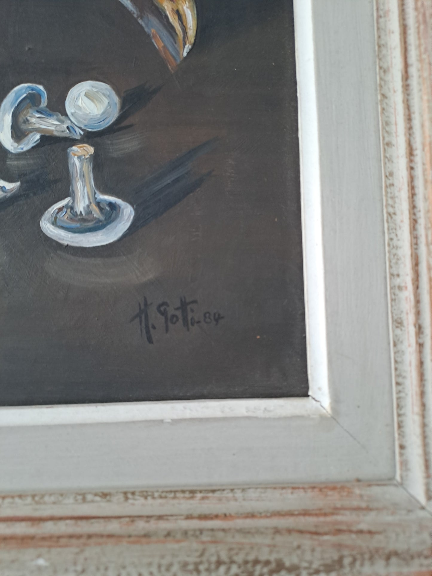 Nature Morte Au Faisan. Signé Gotti. Daté 84. Huile Sur Isorel. Ancien tableau décoration vintage