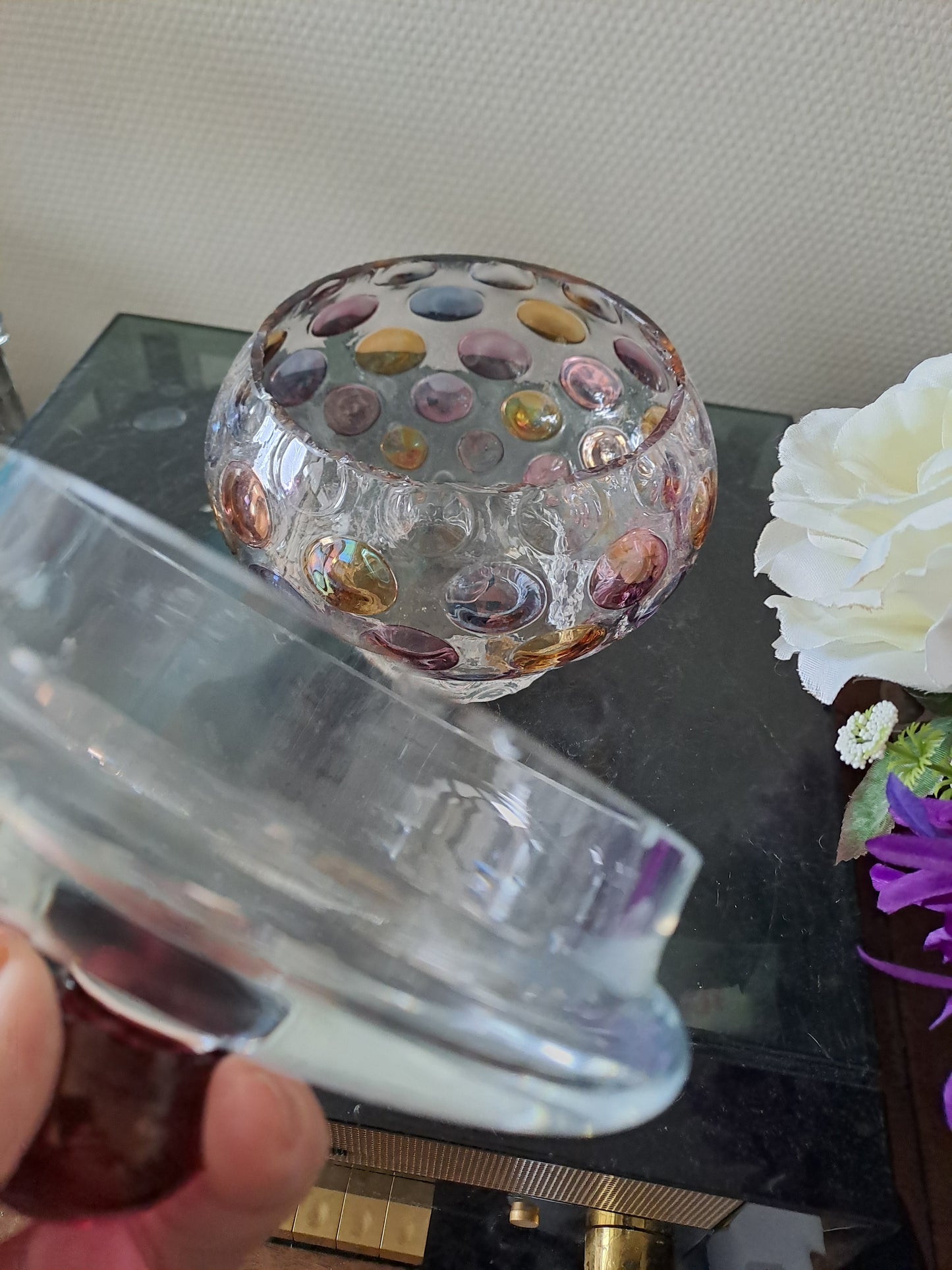 Bonbonniere/ Vase optique vintage. Boske Sklo. Czech glass.