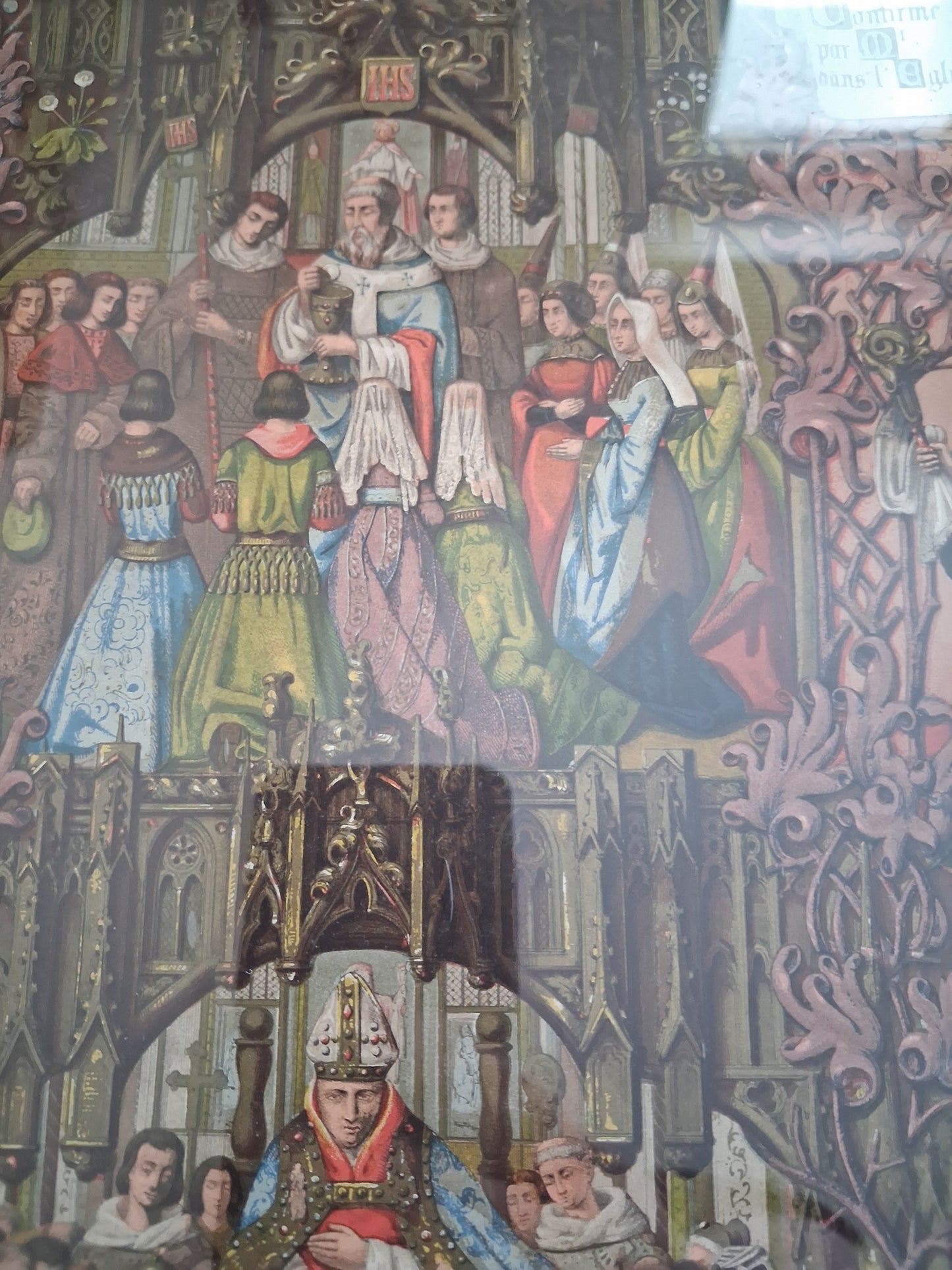 Tableau chromolithographie Archives de la famille 1919 Ancien decoration vintage catholique