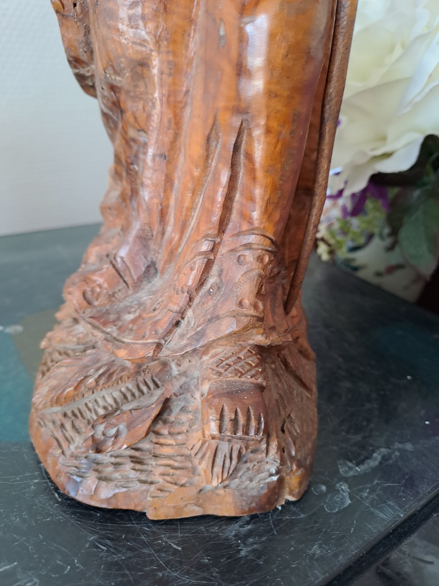 Statue/ Sculpture en bois représentant Moïse avec les tables de la lois et le serpent d'airain. Ancien decoration vintage catholique.