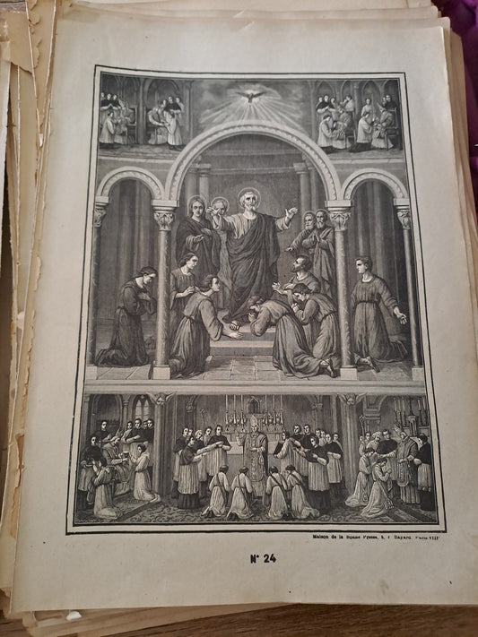 Gravure. L'ordre. Ancien decoration vintage catholique