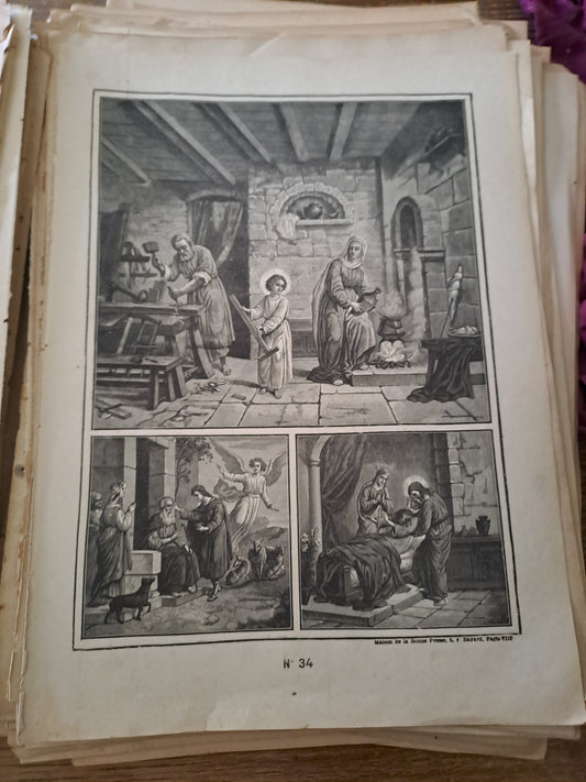 Gravure. 4e commandement. Ancien decoration vintage catholique