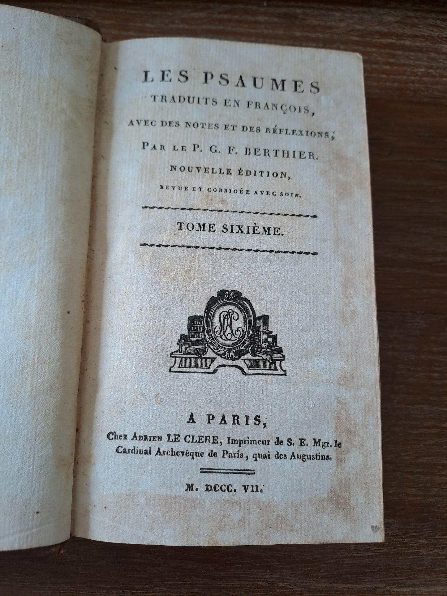 Les psaumes traduits par Berthier. T6. 1807. Ancien livre vintage catholique.