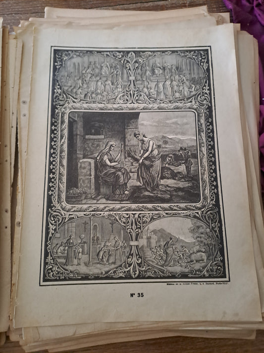 Gravure. 4e commandelent. Ancien decoration vintage catholique