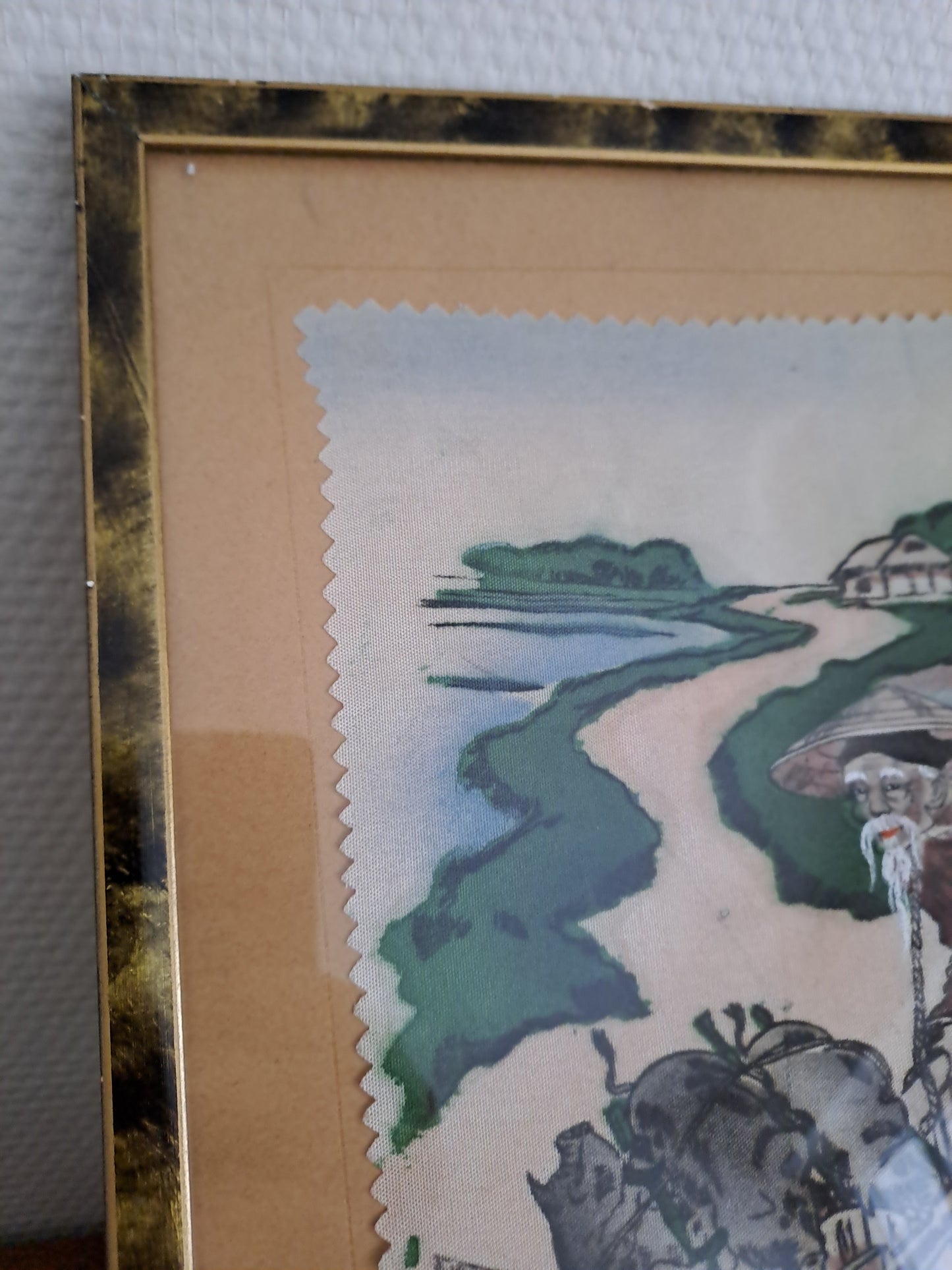 Cadre peinture sur soie. Indochine années 50.