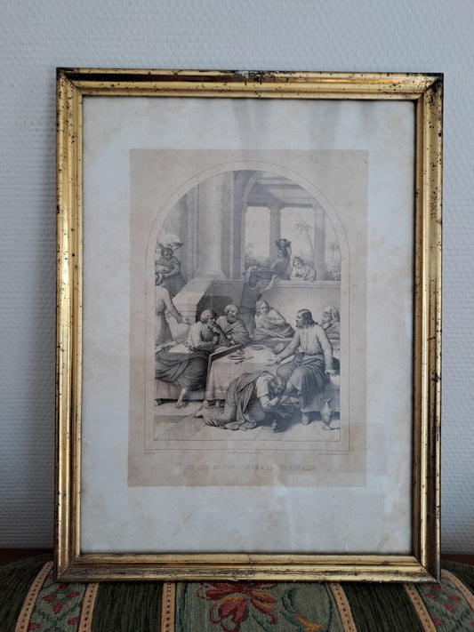 Cadre / Gravure représentant " Jésus-Christ pardonne à la pécheresse ".